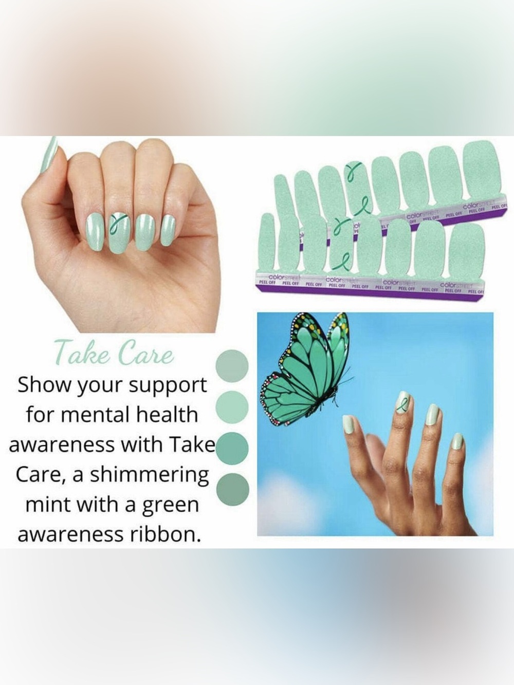 Color Street Mint Green Glitter Nail Strips - Sparkling Seafoam